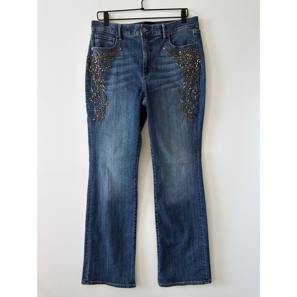 White House Black Market High Rise Slim Boot Beaded Jeans Blue 12 Everyday Soft